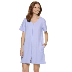 Women's Croft & Barrow® Waffle-Knit Zip-Front Short Sleeve Robe -Outlet Croft & Barrow Store 3919609 Purple