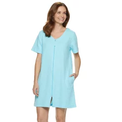 Women's Croft & Barrow® Waffle-Knit Zip-Front Short Sleeve Robe -Outlet Croft & Barrow Store 3919609 Teal