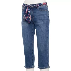 Women's Croft & Barrow® Comfort Waist Denim Capris -Outlet Croft & Barrow Store 3987731 Rinse W Pink Belt