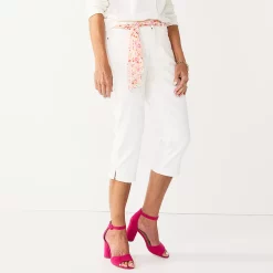 Women's Croft & Barrow® Comfort Waist Denim Capris -Outlet Croft & Barrow Store 3987731 White W Pink Belt