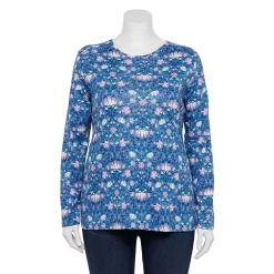 Plus Size Croft & Barrow® Essential Crewneck Long Sleeve Tee -Outlet Croft & Barrow Store 4470907 Blue Floral