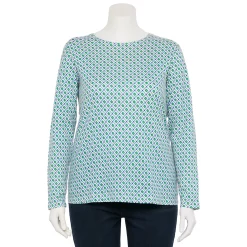 Plus Size Croft & Barrow® Essential Crewneck Long Sleeve Tee -Outlet Croft & Barrow Store 4470907 Blue Geo