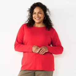 Plus Size Croft & Barrow® Essential Crewneck Long Sleeve Tee -Outlet Croft & Barrow Store 4470907 Delicious Cherry