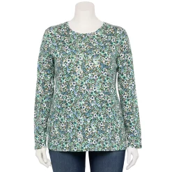 Plus Size Croft & Barrow® Essential Crewneck Long Sleeve Tee -Outlet Croft & Barrow Store 4470907 Field Of Flowers