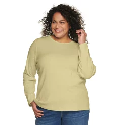 Plus Size Croft & Barrow® Essential Crewneck Long Sleeve Tee -Outlet Croft & Barrow Store 4470907 Golden Olive