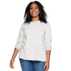 Plus Size Croft & Barrow® Essential Crewneck Long Sleeve Tee -Outlet Croft & Barrow Store 4470907 Gray Spacedye