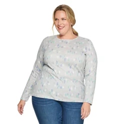 Plus Size Croft & Barrow® Essential Crewneck Long Sleeve Tee -Outlet Croft & Barrow Store 4470907 Gray Winter Trees