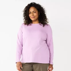 Plus Size Croft & Barrow® Essential Crewneck Long Sleeve Tee -Outlet Croft & Barrow Store 4470907 Lavender Herb