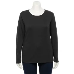 Plus Size Croft & Barrow® Essential Crewneck Long Sleeve Tee -Outlet Croft & Barrow Store 4470907 Mineral Black