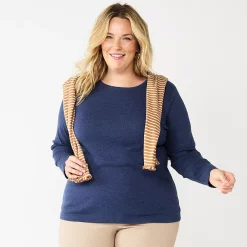 Plus Size Croft & Barrow® Essential Crewneck Long Sleeve Tee -Outlet Croft & Barrow Store 4470907 Navy