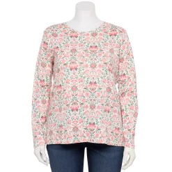 Plus Size Croft & Barrow® Essential Crewneck Long Sleeve Tee -Outlet Croft & Barrow Store 4470907 Peach Floral Medallion