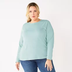 Plus Size Croft & Barrow® Essential Crewneck Long Sleeve Tee -Outlet Croft & Barrow Store 4470907 Soothing Sea