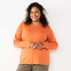 Plus Size Croft & Barrow® Essential Crewneck Long Sleeve Tee -Outlet Croft & Barrow Store 4470907 Totem Orange