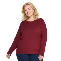 Plus Size Croft & Barrow® Essential Crewneck Long Sleeve Tee -Outlet Croft & Barrow Store 4470907 Wine