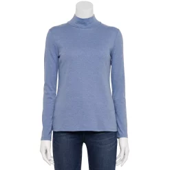 Petite Croft & Barrow® Essential Long-Sleeve Mockneck Top -Outlet Croft & Barrow Store 4476148 Frozen Heather