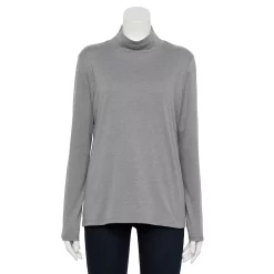 Petite Croft & Barrow® Essential Long-Sleeve Mockneck Top -Outlet Croft & Barrow Store 4476148 Grey