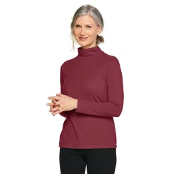 Petite Croft & Barrow® Essential Long-Sleeve Mockneck Top -Outlet Croft & Barrow Store 4476148 Maroon