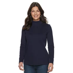 Petite Croft & Barrow® Essential Long-Sleeve Mockneck Top -Outlet Croft & Barrow Store 4476148 Navy