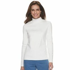 Petite Croft & Barrow® Essential Long-Sleeve Mockneck Top -Outlet Croft & Barrow Store 4476148 White
