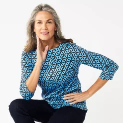 Women's Croft & Barrow® Boatneck Top -Outlet Croft & Barrow Store 4556649 Blue Brown Geo