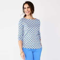 Women's Croft & Barrow® Boatneck Top -Outlet Croft & Barrow Store 4556649 Blue Scallop Floral