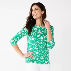 Women's Croft & Barrow® Boatneck Top -Outlet Croft & Barrow Store 4556649 Green Shadow Bloom
