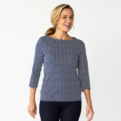 Women's Croft & Barrow® Boatneck Top -Outlet Croft & Barrow Store 4556649 Navy Basket Weave