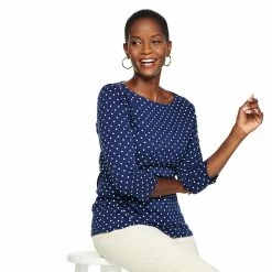 Women's Croft & Barrow® Boatneck Top -Outlet Croft & Barrow Store 4556649 Navy Dot