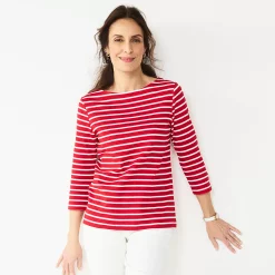 Women's Croft & Barrow® Boatneck Top -Outlet Croft & Barrow Store 4556649 Red White Stripe