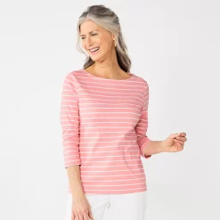 Women's Croft & Barrow® Boatneck Top -Outlet Croft & Barrow Store 4556649 Rose Clean Stripe
