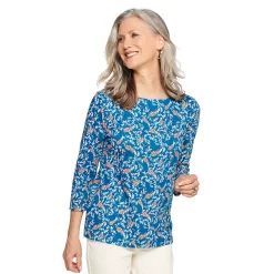 Women's Croft & Barrow® Boatneck Top -Outlet Croft & Barrow Store 4556649 Teal Folk Vine