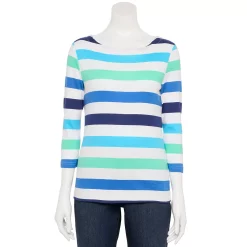 Women's Croft & Barrow® Boatneck Top -Outlet Croft & Barrow Store 4556649 Teal Large Stripe
