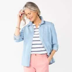 Women's Croft & Barrow® Essential Comfort Stretch Shirt 61 Women's Croft & Barrow® Essential Comfort Stretch Shirt -Outlet Croft & Barrow Store 4676876 Light Chambray