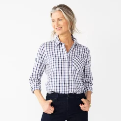 Women's Croft & Barrow® Essential Comfort Stretch Shirt 60 Women's Croft & Barrow® Essential Comfort Stretch Shirt -Outlet Croft & Barrow Store 4676876 Navy Check
