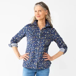 Women's Croft & Barrow® Essential Comfort Stretch Shirt 56 Women's Croft & Barrow® Essential Comfort Stretch Shirt -Outlet Croft & Barrow Store 4676876 Navy Folk Floral