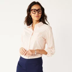 Women's Croft & Barrow® Essential Comfort Stretch Shirt 39 Women's Croft & Barrow® Essential Comfort Stretch Shirt -Outlet Croft & Barrow Store 4676876 Peach Stripe