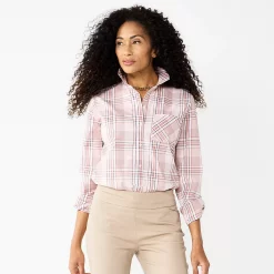 Women's Croft & Barrow® Essential Comfort Stretch Shirt 45 Women's Croft & Barrow® Essential Comfort Stretch Shirt -Outlet Croft & Barrow Store 4676876 Pink Plaid