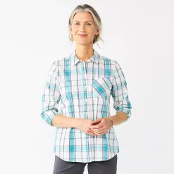 Women's Croft & Barrow® Essential Comfort Stretch Shirt 62 Women's Croft & Barrow® Essential Comfort Stretch Shirt -Outlet Croft & Barrow Store 4676876 Teal Plaid