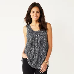 Women's Croft & Barrow® Print Pleated Tank -Outlet Croft & Barrow Store 4777679 Black Tile Geo