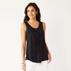 Women's Croft & Barrow® Print Pleated Tank -Outlet Croft & Barrow Store 4777679 Black White Dot