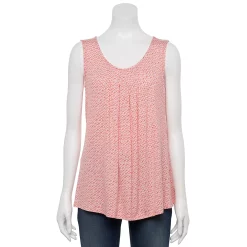 Women's Croft & Barrow® Print Pleated Tank -Outlet Croft & Barrow Store 4777679 Coral Ditsy Floral