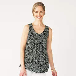 Women's Croft & Barrow® Print Pleated Tank -Outlet Croft & Barrow Store 4777679 Forest Folk Medallion