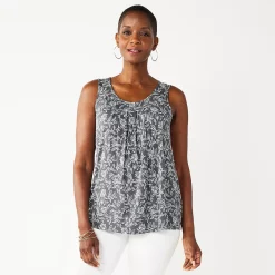 Women's Croft & Barrow® Print Pleated Tank -Outlet Croft & Barrow Store 4777679 Grey Foliage Floral
