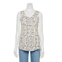 Women's Croft & Barrow® Print Pleated Tank -Outlet Croft & Barrow Store 4777679 Yellow Grey Floral