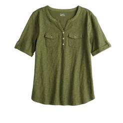Women's Croft & Barrow® Roll-Tab Utility Henley Top -Outlet Croft & Barrow Store 4777816 ALT5