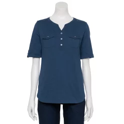 Women's Croft & Barrow® Roll-Tab Utility Henley Top -Outlet Croft & Barrow Store 4777816 Navy