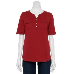 Women's Croft & Barrow® Roll-Tab Utility Henley Top -Outlet Croft & Barrow Store 4777816 Red