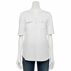 Women's Croft & Barrow® Roll-Tab Utility Henley Top -Outlet Croft & Barrow Store 4777816 White