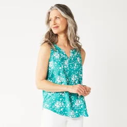 Women's Croft & Barrow® Pintuck Splitneck Sleeveless Top -Outlet Croft & Barrow Store 4799269 Green Floral