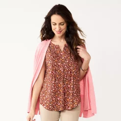 Women's Croft & Barrow® Pintuck Splitneck Sleeveless Top -Outlet Croft & Barrow Store 4799269 Maroon Floral